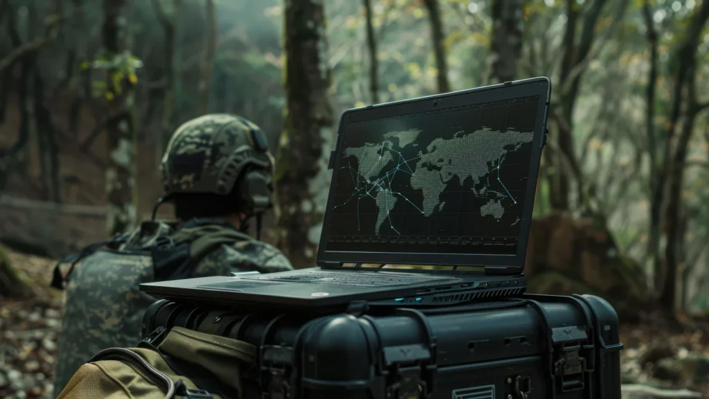 Équipements de communication sur un site militaire