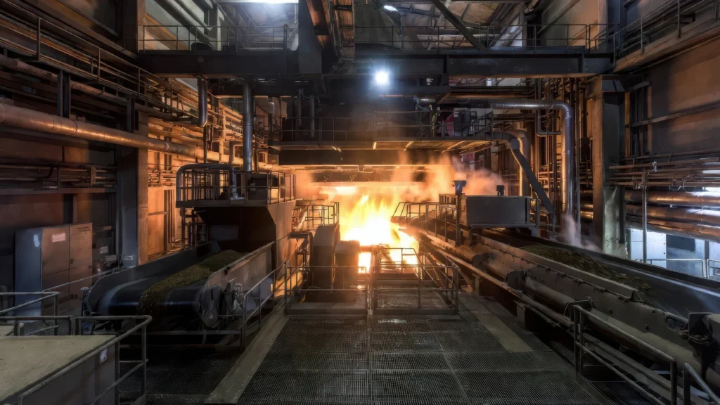 Four industriel dans une usine sidérurgique
